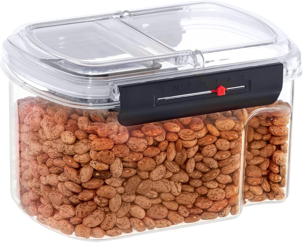 Oggi Easi Grip 60oz Moisture Proof Storage Container, Ultra Clear BPA-Free Sealable Canister, Flip Open Pouring Lid, Date Reminder Slider on Clip, Ideal Cereal Dispenser (60oz / 1.8lt)