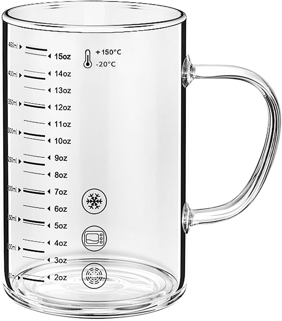 Graduated Glass Beaker Mug High Borosilicate Glass Measuring Drinking Cup with Handle Heat Resistant Microwave Baking Scale Cup