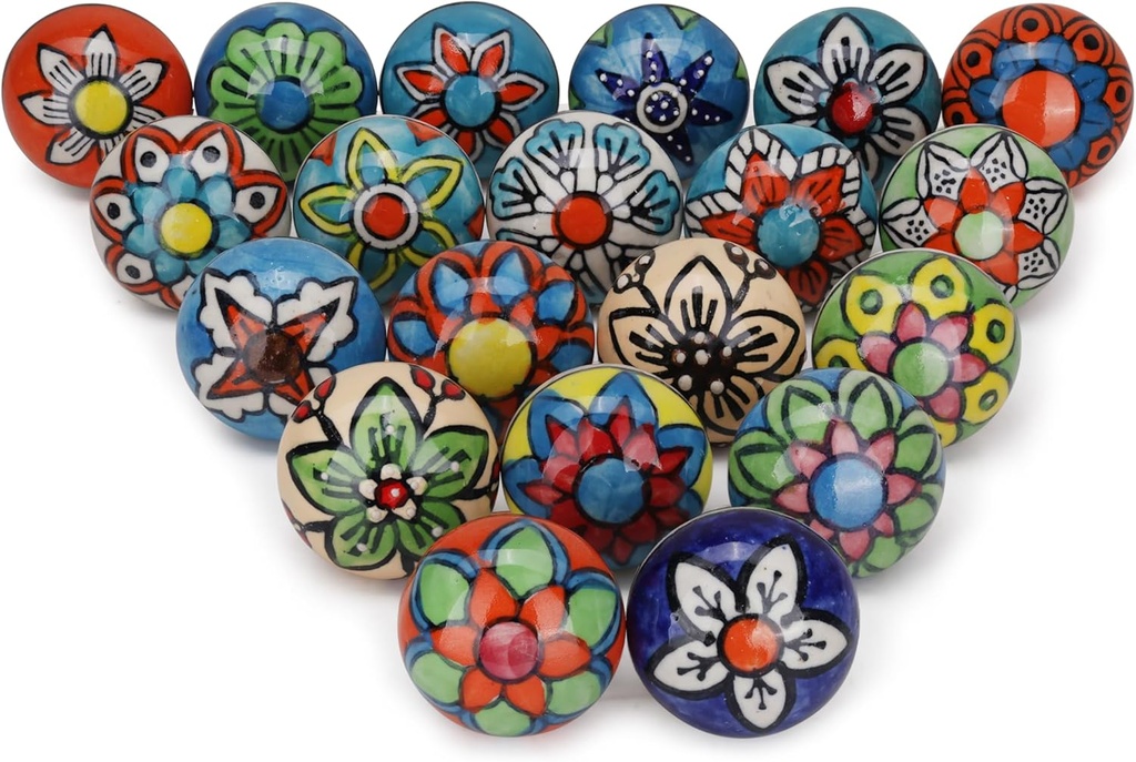 Cabinet Multicolor Assorted Ceramic Drawer Pull Handle Kitchen Cupboard Wardrobe Knob Boho Room Decorative Furniture Hardware Dresser Drawers Knobs-Pack of 20