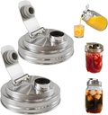 Lid,3.4inch （86mm）wide-mouth Mason jar stainless steel spout lids (handleless), leak-proof, reusable, suitable for drinking, salad dressings, and food storage.(2PCS)