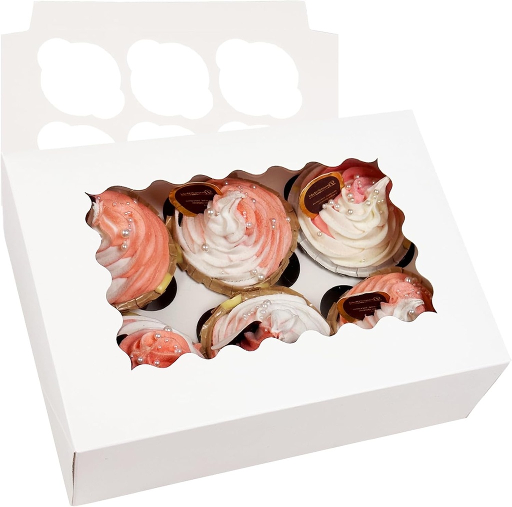 Bakepacker Auto-pop up 6 Cupcake Boxes with Window 20 Count White Box 9.4 x 6.1 x 3 inch Cupcake Carrier