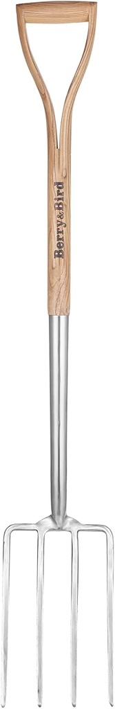 Berry&Bird Garden Digging Fork, 37.4" Stainless Steel Garden Spading Fork with D-Grip Handle, 4-Tine Heavy Duty Long Handled Pitchfork with Ash Wood Handle for Digging, Planting, Cultivating, Aerating
