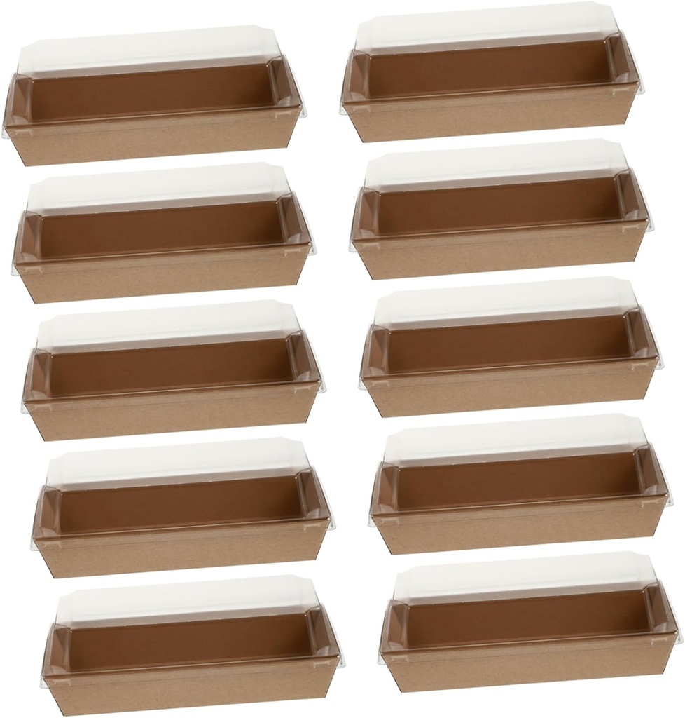 10pcs Kraft Paper Sandwich Packing Boxes Plastic Lids Rectangular Bread Containers for Takeout Bakery and Picnic Use