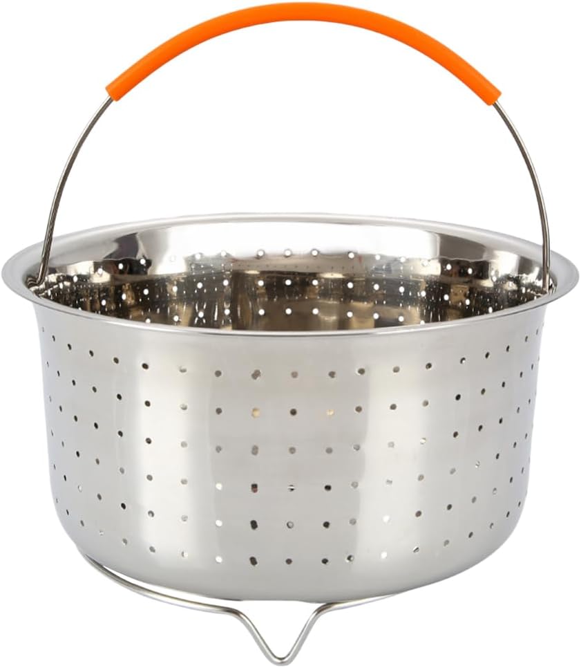 8.46X8.46X4.92 Inch Stainless Steel Steamer Basket for Rice Cooker - Multi-Function Fruit and Vegetable Cleaning Basket with Silicone Handle, Efficient and Quick Steaming