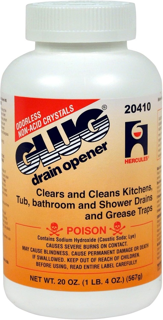 Oatey 20410 Hercules Glug Crystals Drain Opener, 20 oz, 1.3 (Pack of 1)