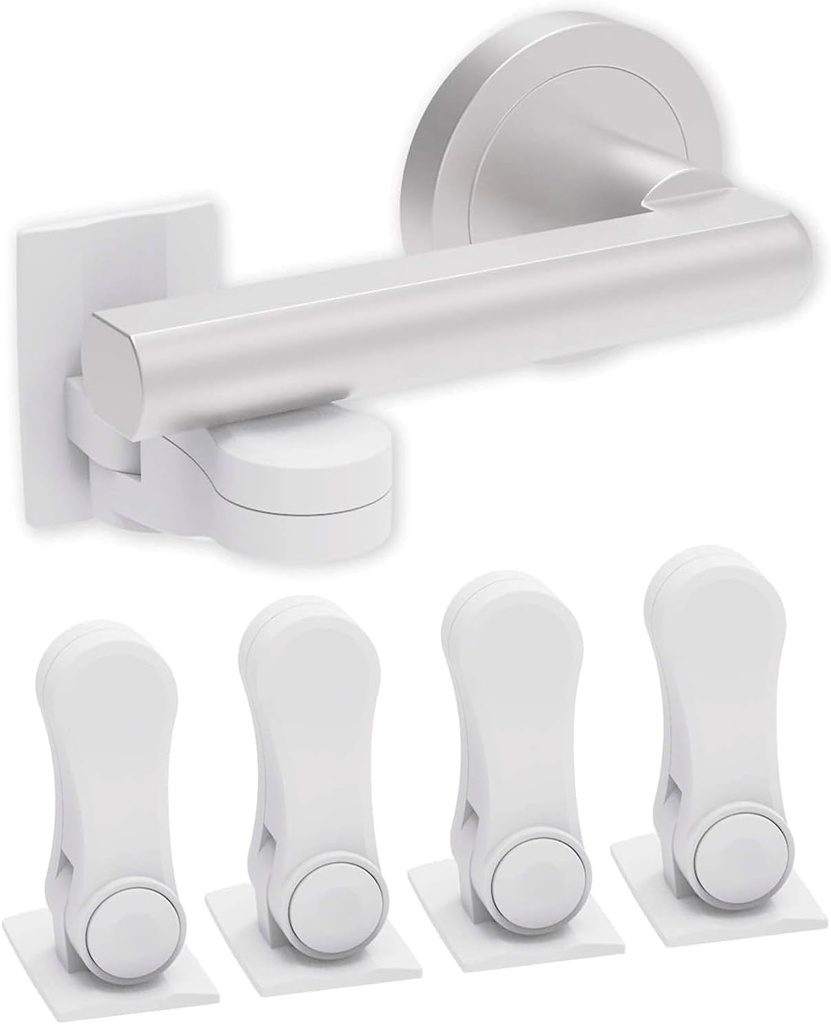 The JEM Essentials Baby Safety Door Lever Lock (4-Pack) – Childproof Latches for Cabinets, Drawers, Ovens, Toilets & Fridge – No Drilling Needed, Multi-Use Baby Proofing, Dual Lock Design