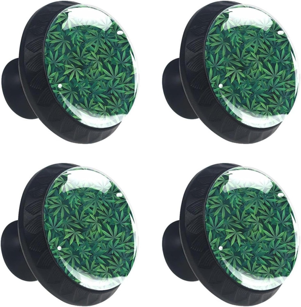 4 Pcs Marijuana Leaf Weed Green Glass Drawer Knobs Black Dresser Knobs Drawer Pulls Door Knobs Dresser Drawer Handles for Kitchen Wardrobe Cupboard Hardware Furniture