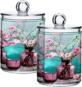 Acrylic Plastic Clear Jar with Lid, Pink Glass Bottle Flowers Airtight Storage Jar 2 Pack Kitchen Storage Containers for Cookie Snack Candy