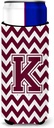 Letter K Chevron Maroon and White Ultra Beverage Insulators for slim cans