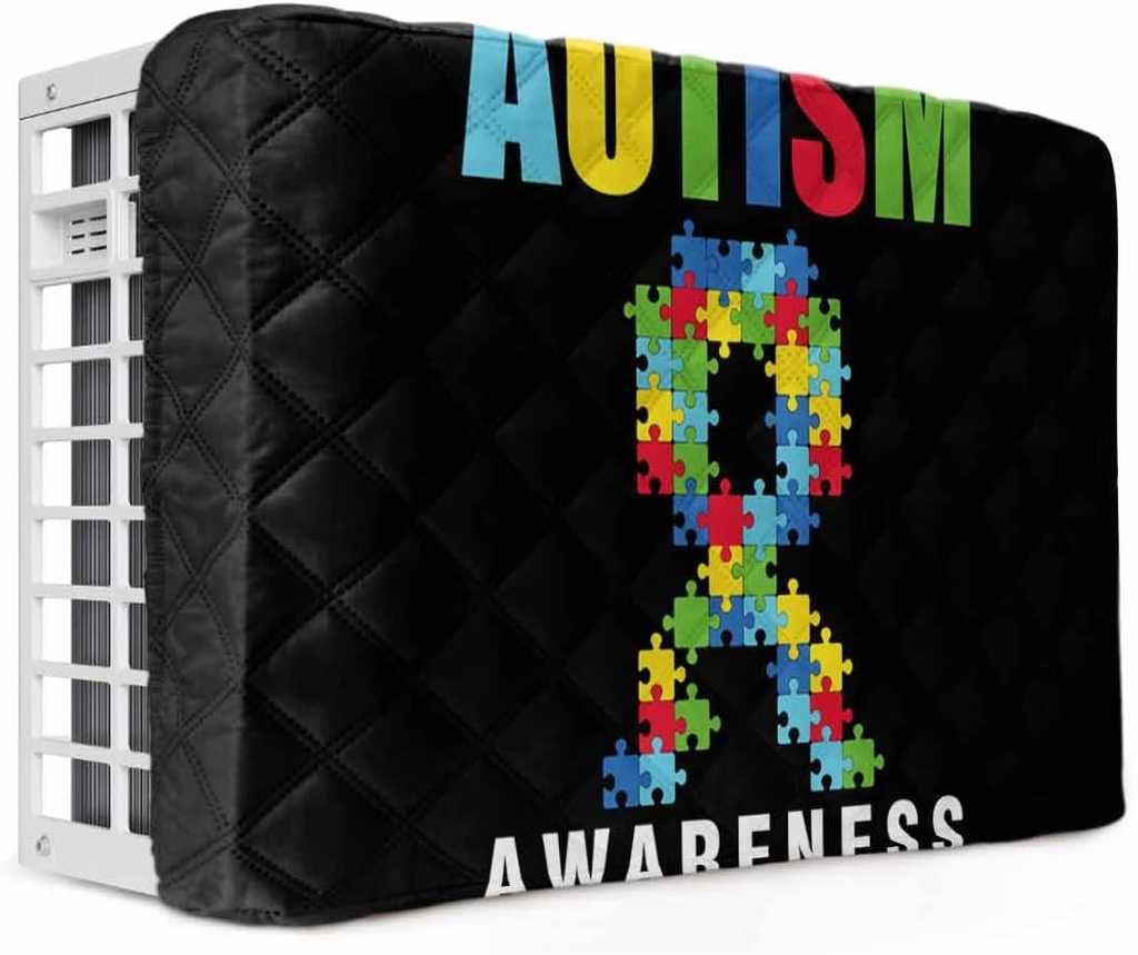 Toys Cartoon Autism Indoor Air Conditioner Cover for Window Units,Double Insulation Adjustable Indoor AC Cover with Elastic Straps Colored Puzzle Pieces Fractal Hobby Leisure Activity 28''x20''x3.5''