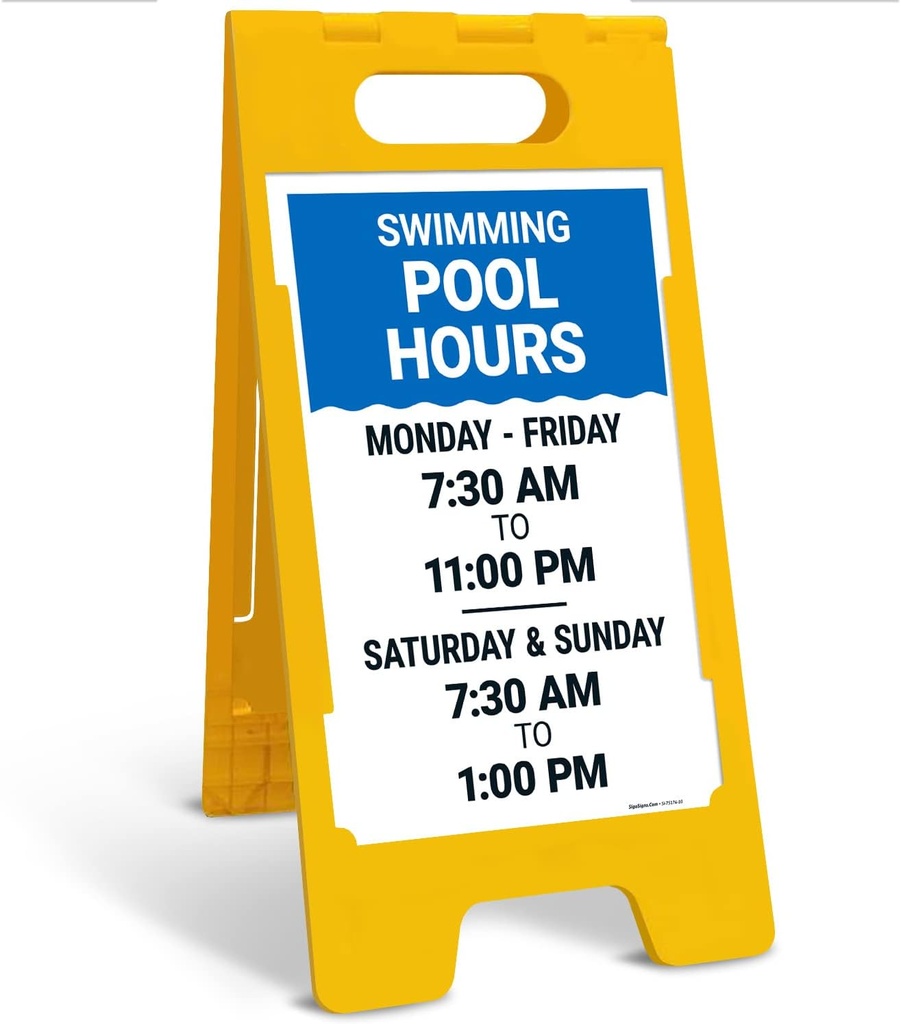 Swimming Pool Hours Folding Floor Sign, 10x16 Inches, with A Frame Stand, Made in USA