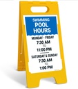 Swimming Pool Hours Folding Floor Sign, 10x16 Inches, with A Frame Stand, Made in USA