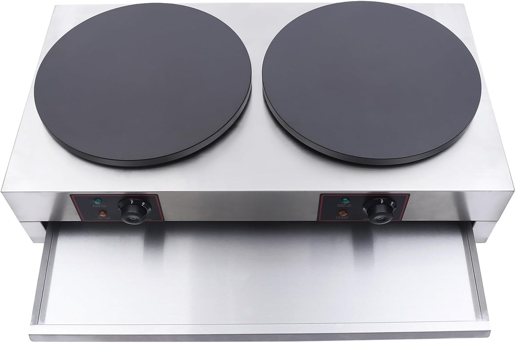 3400w Electric Crepe Maker Commercial Pancake Maker Machine 2 Burner Griddle with Temperature Control Nonstick Crepe-Making Table Stove for Tortilla Eggs Bacon Cooking