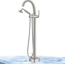Free Standing Tub Faucet, Jabbol Luxury Freestanding Bathtub Faucet with Sprayer, Brass Bathroom Floor Mount Tub Filler, Brushed Nickel (JB-8811BN)
