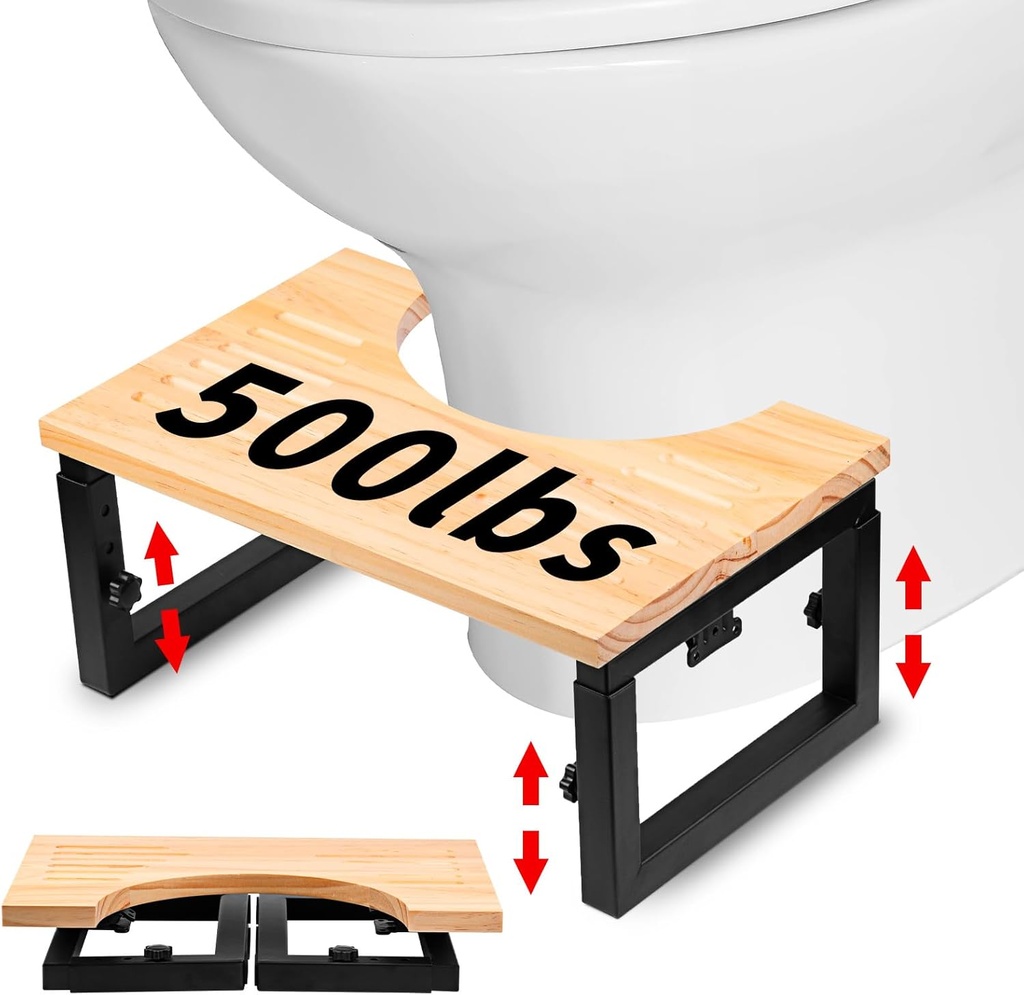 Bamboo Toilet Stool Foldable -7"&9" Adjustable Height Squatting Pool Stool for Bathroom Sink, Kitchen, Bedroom,Toilet Stool Squat Adult and Kids,Potty Stool with Anti-Slip Strip,Up to 500 lbs