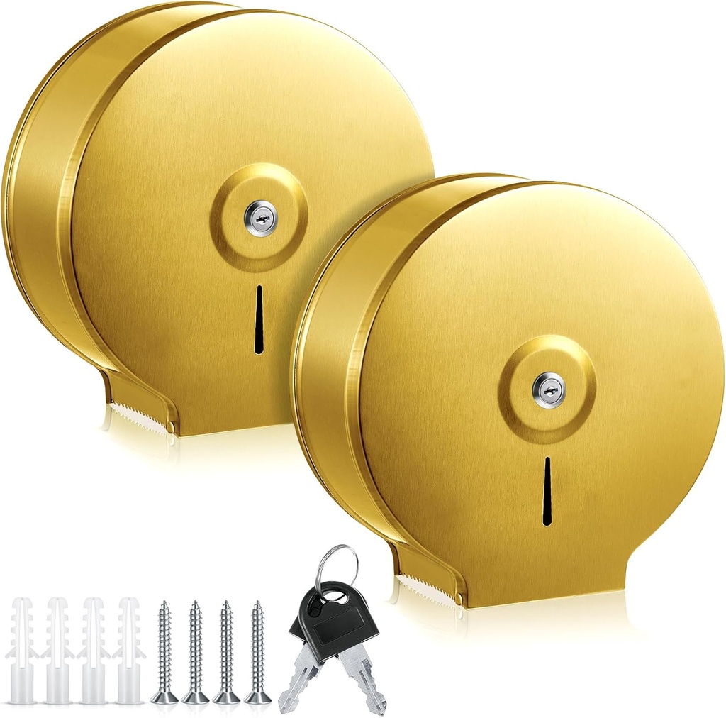 Mifoci 2 Pcs Industrial Toilet Paper Holder Commercial Roll Dispenser Wall Mount Stainless Steel Jumbo Tissue Dispenser Fits 9" Roll Toilet Paper for Office Home Public Places (Gold)