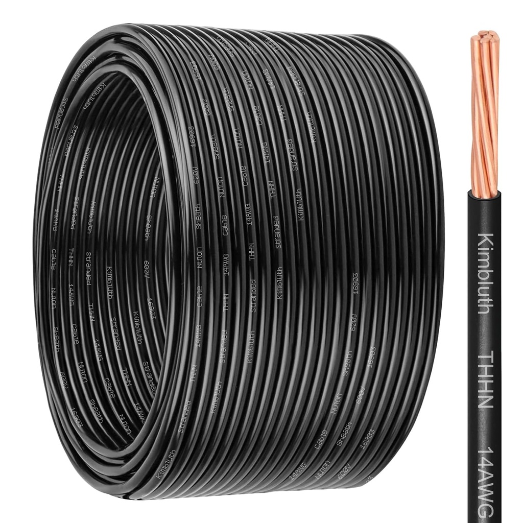THHN Wire 14 Gauge 200 FT Stranded Copper Wire, 14 AWG Copper Wire Rated up to 600V Building Wire Nylon Jacket for Residential, CNC, Ground, Industrial (14 Gauge, Black)