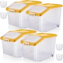 Sunnyray 4 Pcs Rice Storage Container 27.6 lb Airtight Flour Container with Wheels and Lids Measuring Cup Clear Pet Food Dog Birds Cat Food Bin Grain Cereal Organizer Box(Yellow)