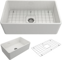 BOCCHI Classico Farmhouse Apron Front Fireclay 30 in. Single Bowl Kitchen Sink with Protective Bottom Grid and Strainer in White