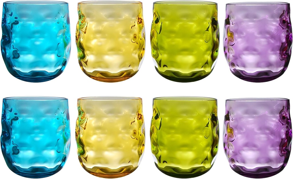 QG Clear Colorful Acrylic Plastic 14 oz. Drinking Glass Rock Tumbler Set of 8 in 4 Assorted Colors