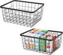 Kitchen Metal Wire Baskets with Handles Food Storage Organizer, Household Refrigerator for Cabinets,Pantry,Bathroom,Black,2 Pack