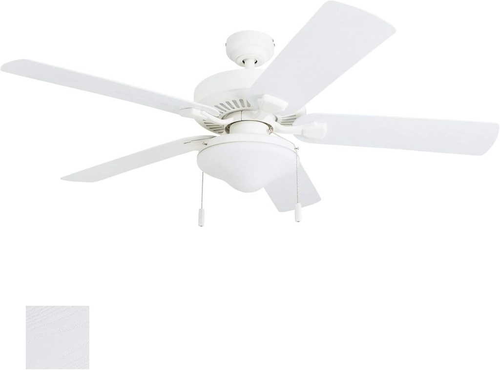 Honeywell Ceiling Fans Belmar 52 Inch Ceiling Fan With Light, Indoor/Outdoor Ceiling Fan with Pull Chain, LED Tri-Mount 5 Blade Design, ETL Damp Rated, White (50513-01)