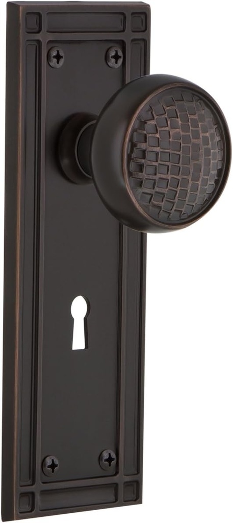 Nostalgic Warehouse Mission Plate with Keyhole Single Dummy Craftsman Door Knob in Timeless Bronze