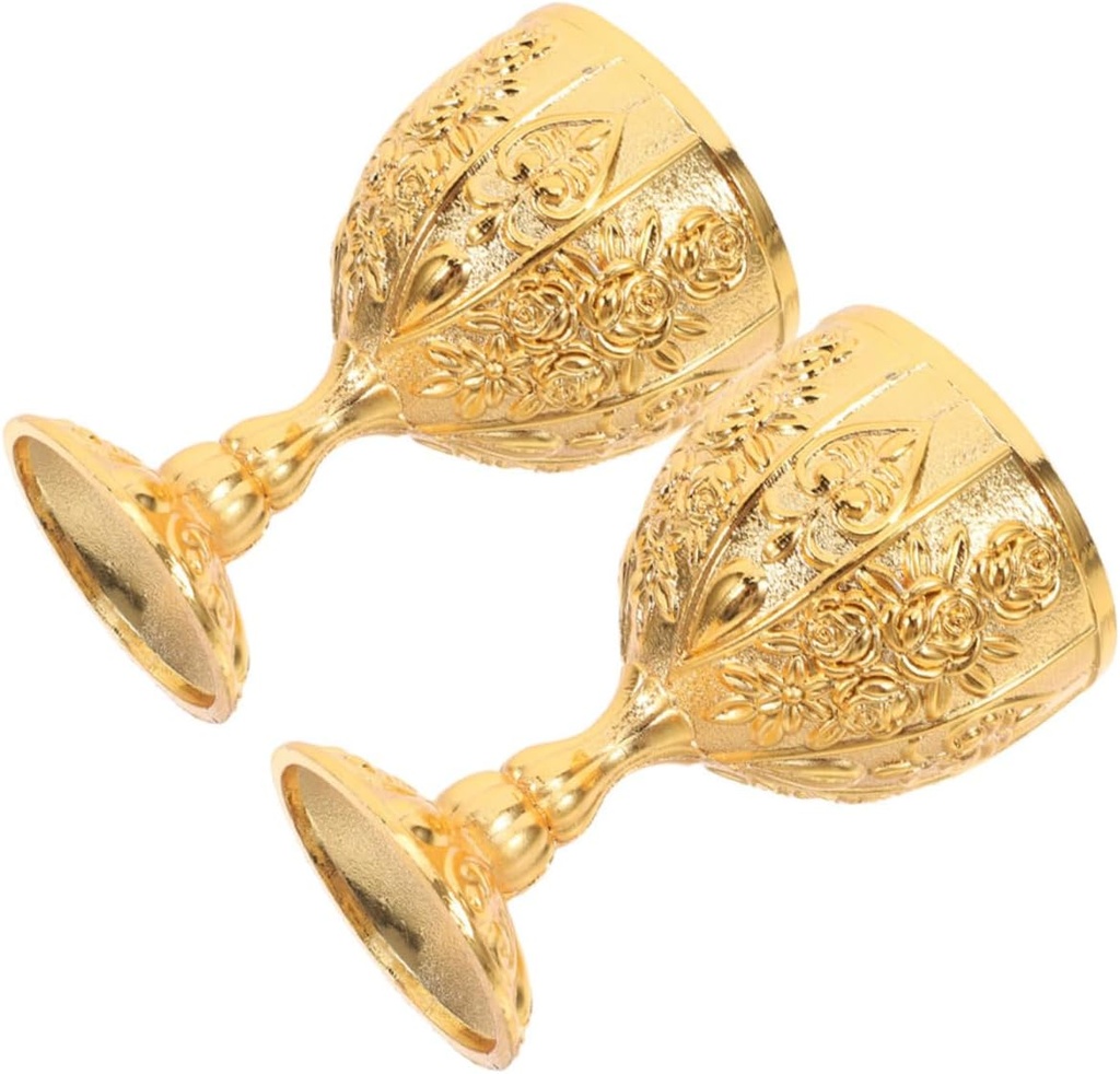 2pcs Vintage Metal Wine Goblets Embossed Royal Chalice Cups for Weddings and Celebrations Decorative Medieval Shot Glasses