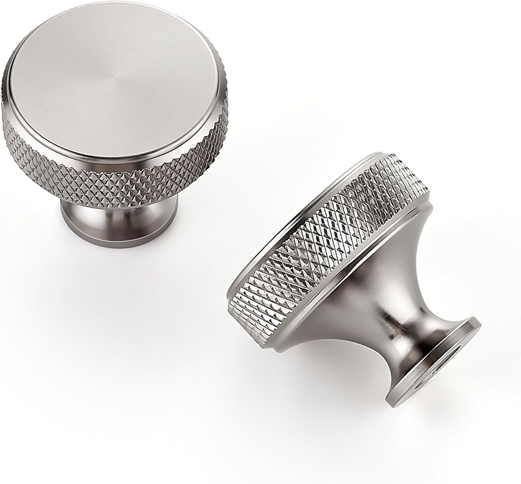 JOY DECOR 15 Pack Stainless Steel Kitchen Cabinet Hardware Knobs Round Solid Knurled Handles Single Hole Drawer Knobs for Cabinet Furniture Brushed Nickel Dresser Pulls