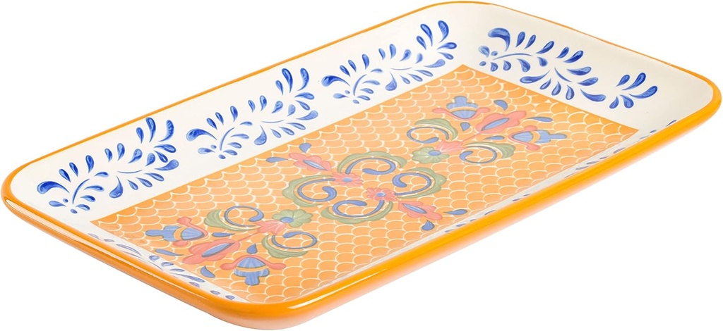 Laurie Gates by Gibson Hand Painted Tierra Mix and Match Dinnerware Set, Rectangular Platter (14.8" X 8.5"), Assorted