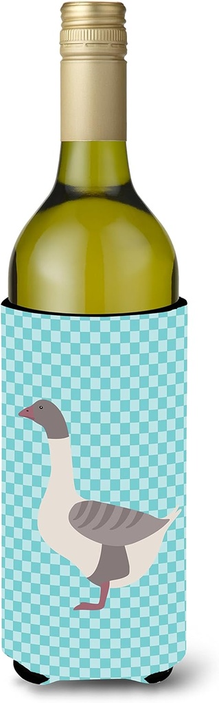 Caroline's Treasures BB8075LITERK Buff Grey Back Goose Blue Check Wine Bottle Hugger Bottle Cooler Sleeve Hugger Machine Washable Collapsible Insulator Beverage Insulated Holder