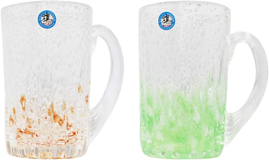 Kirakobo Beer Glasses (Red, Green), φ3.1 inches (8 cm), Sea of Bubbles, Pack of 2