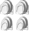 4 Pack Kitchen Plate Holder Organizer for Cabinet Space Saver Dinner Dish Storage Rack Upright Dish Drying Racks Metal Plate Dish Racks Stand for Cupboard and Countertop 2 Large 2 Small White