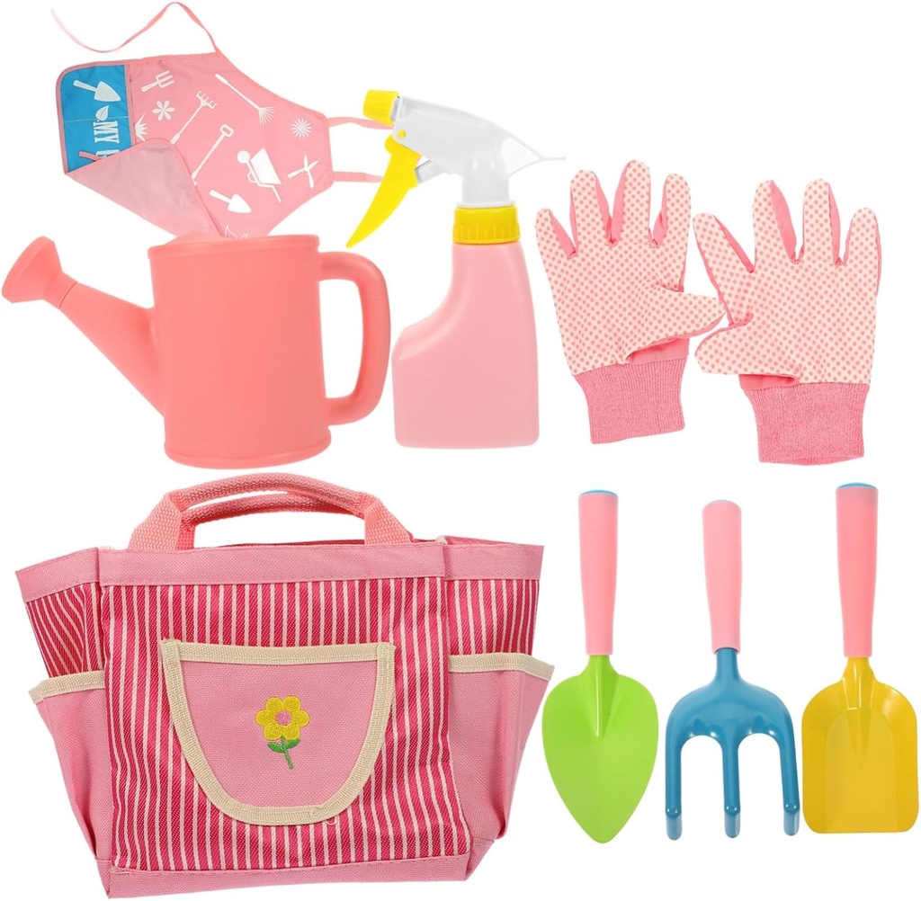1set Boy Girl Gardening Tools Set Kit Watering Can Gloves Apron Hand Shovel Rake Storage Bag for Outdoor Fun Gardening Activities and Planting