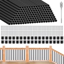 61 Pack 26 Inch Aluminum Deck Balusters 3/4 Diameter Black Metal Deck Railing, Hollow Round Deck Spindles with Connectors and Screws for Railing Fencing Porch Staircase Wood Composite Deck