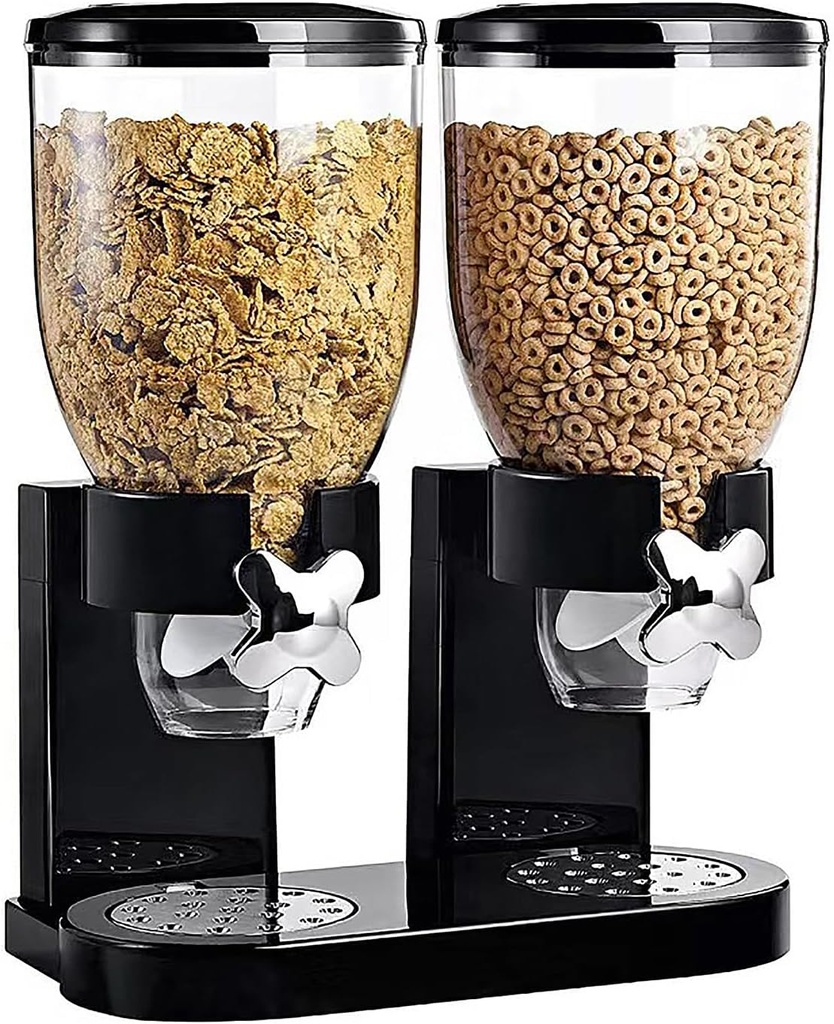 Countertop Cereal Dispenser Dry Food Dispenser Dual Containers Distributes Evenly Twist Operation Kitchen Essentials Cereal Containers Storage for Granola Cereal Cat Food Dry Food(Black)