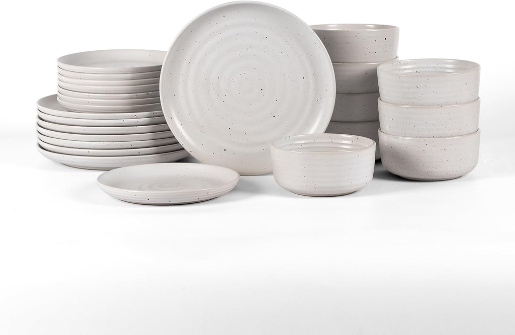 Earth & Clay Ion 24-Piece Dinnerware Set Stoneware, White