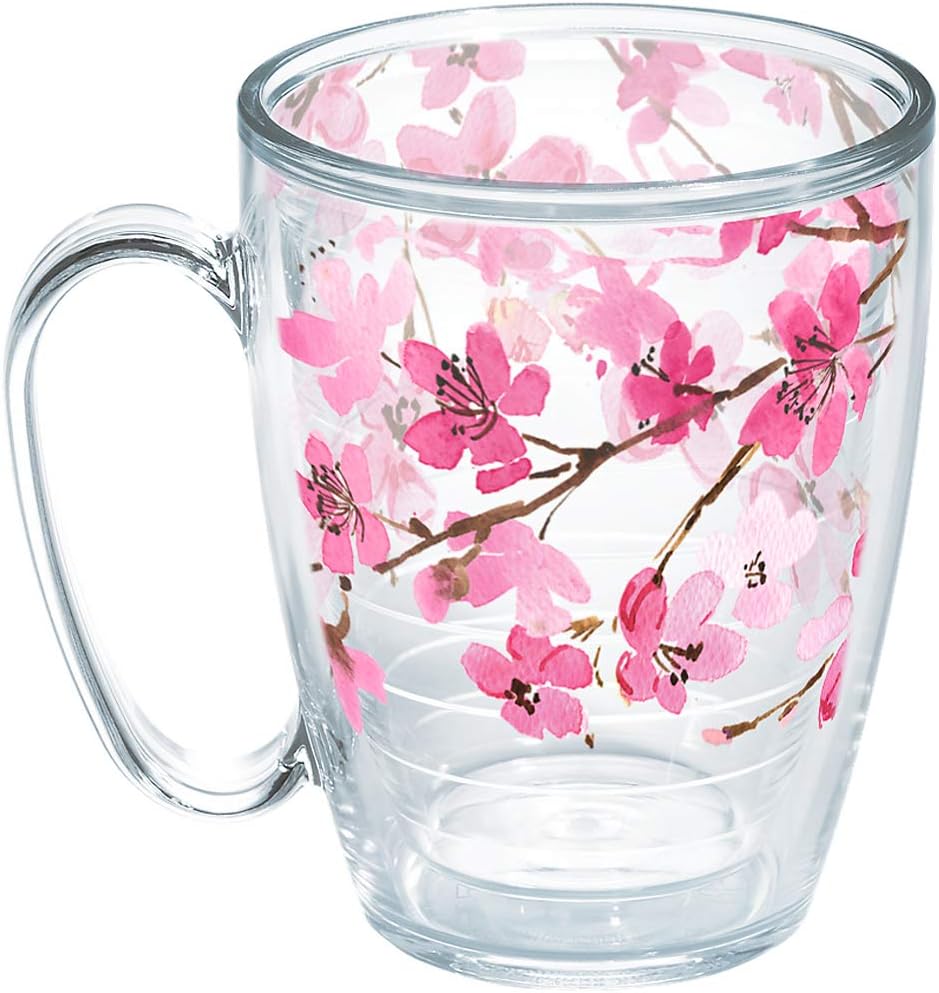 Tervis Sakura Japanese Cherry Blossom Made in USA Double Walled Insulated Tumbler Cup Keeps Drinks Cold & Hot, 16oz Mug, Classic - Unlidded