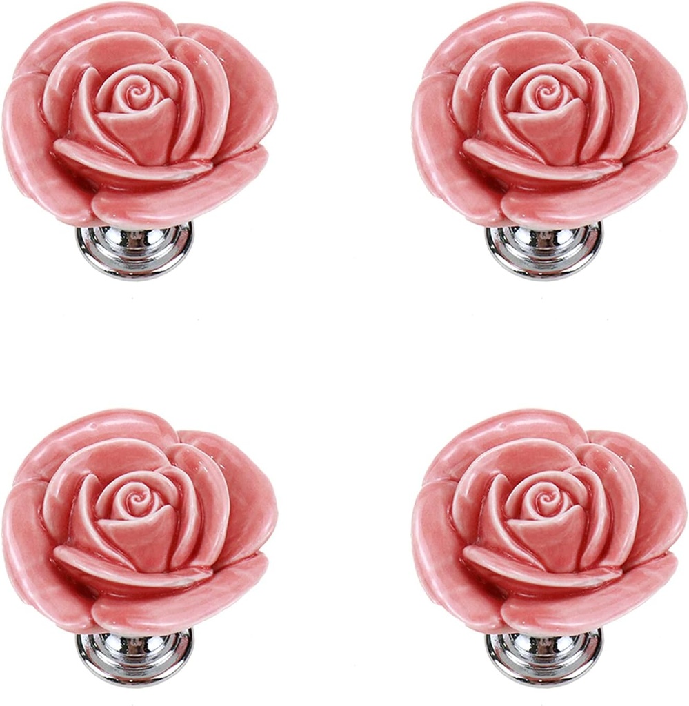 4pcs Peach Rose Flower Ceramic Knobs Cabinet Drawer Knobs Rose Door Pull Handles Dresser Knobs