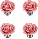 4pcs Peach Rose Flower Ceramic Knobs Cabinet Drawer Knobs Rose Door Pull Handles Dresser Knobs