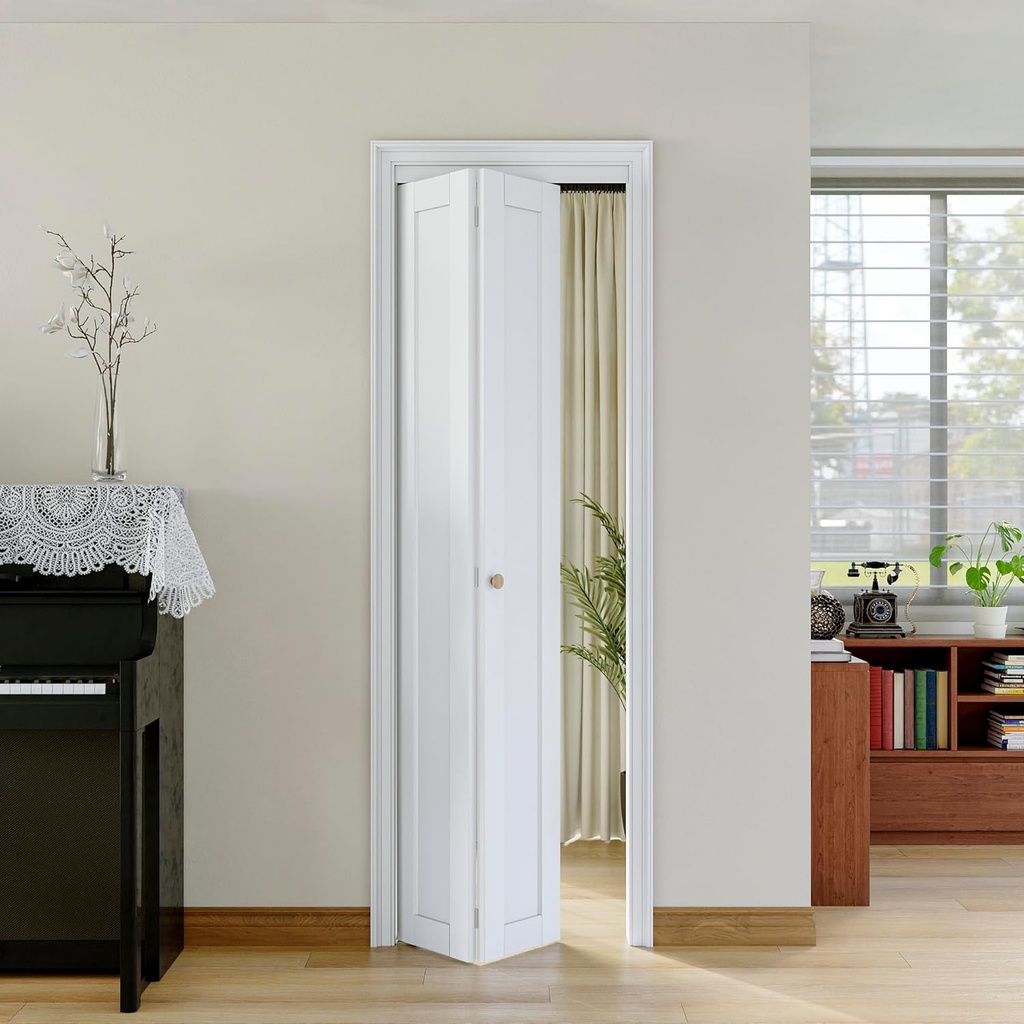 Bi-Fold Doors for 24" x 80" Opening, Solid MDF Panel Closet Door Hardware Kit Included, Interior Folding Door Pre-Drilled Holes Easy Assembly