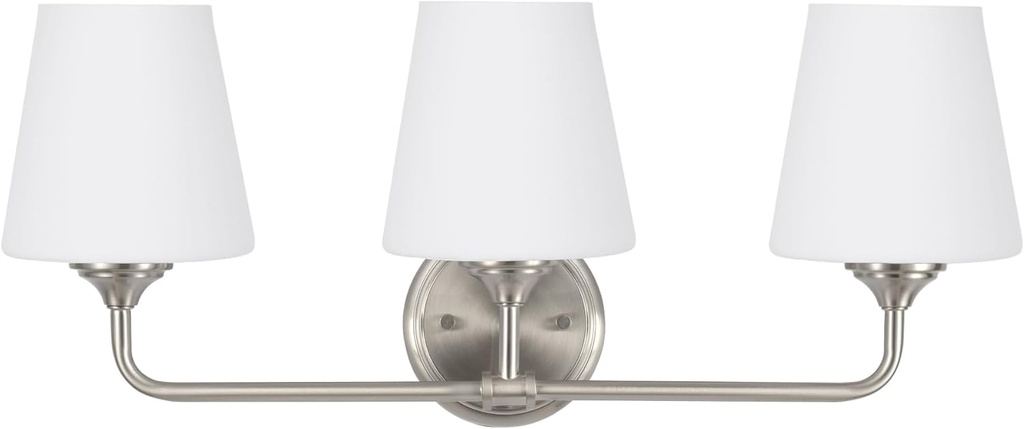 Kenroy Home Roberts Brushed Nickel 3-Light Bathroom Vanity Light with Opal Glass Shades for Contemporary, Transitional, or Modern Farmhouse Bathroom Décor