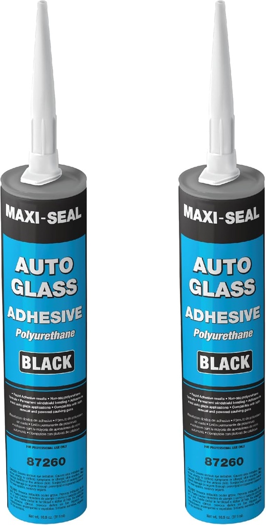 Maxi-Seal Black Polyurethane Windshield Adhesive with Fast Curing Non-sag Formula - 10.5oz Tube + ﻿Applicator Tip﻿ - High Bond Strength Window Sealant Compound (2 Pack)