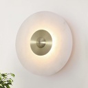 11.8" Round Alabaster Wall Sconce,Bronze Modern Bathroom Light Fixture with Natural Marble Shade for Bedroom, Hallway, Stairs (Hardwired)