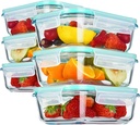YEBODA Glass Food Storage Containers with Airtight Snap Locking Lids BPA Free Meal Prep Container Set For Home Kitchen Restaurant - Freezer, Microwave, Oven, Dishwasher Safe [23oz, 6 Pack]
