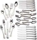 Lenox Silverware Set For 12, French Perle 65-Piece Flatware Set with Serving Utensils, Service For 12, Elegant 18/10 Stainless Steel Utensils with Beading, Knives Spoons & Forks (Silver, 65 Piece)
