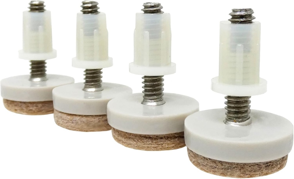 Shepherd Hardware 4 Pack 1" Threaded Felt Furniture Glides - 1/4" Stem Adjustable Leveling Feet for Wood, Tile & Laminate Floors - Tan (Includes Threaded Inserts)