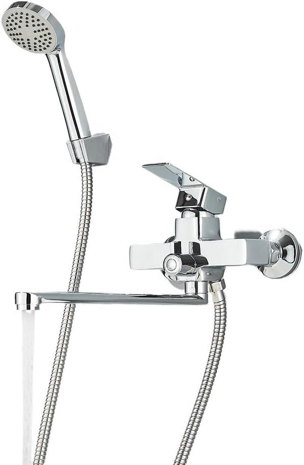 Chrome Long Spout Bathtub Shower Faucet Wall Mounted Hot Cold Mixer Swivel Tub Spout Bath Tap 2-ways Water Outlet Crane 30cm(Brushed Gold 1way)