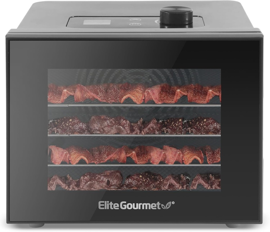 Elite Gourmet Food Dehydrator, Stainless Steel Trays Food Dehydrator, Adjustable Temperature Controls, Jerky Herbs Fruit Veggies Snacks