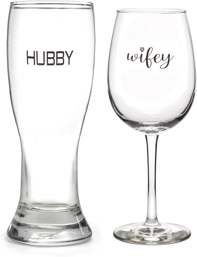 Hortense B. Hewitt Set of Two Glasses - Wifey Wine and Hubby Pilsner